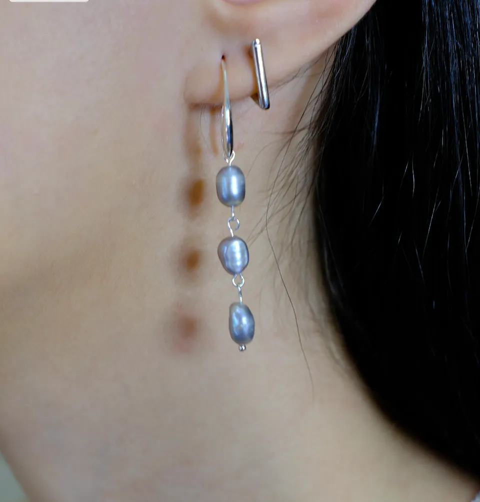 Baroque Silver Drop Earring