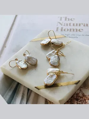 Baroque Squared Pearl Hook Earrings