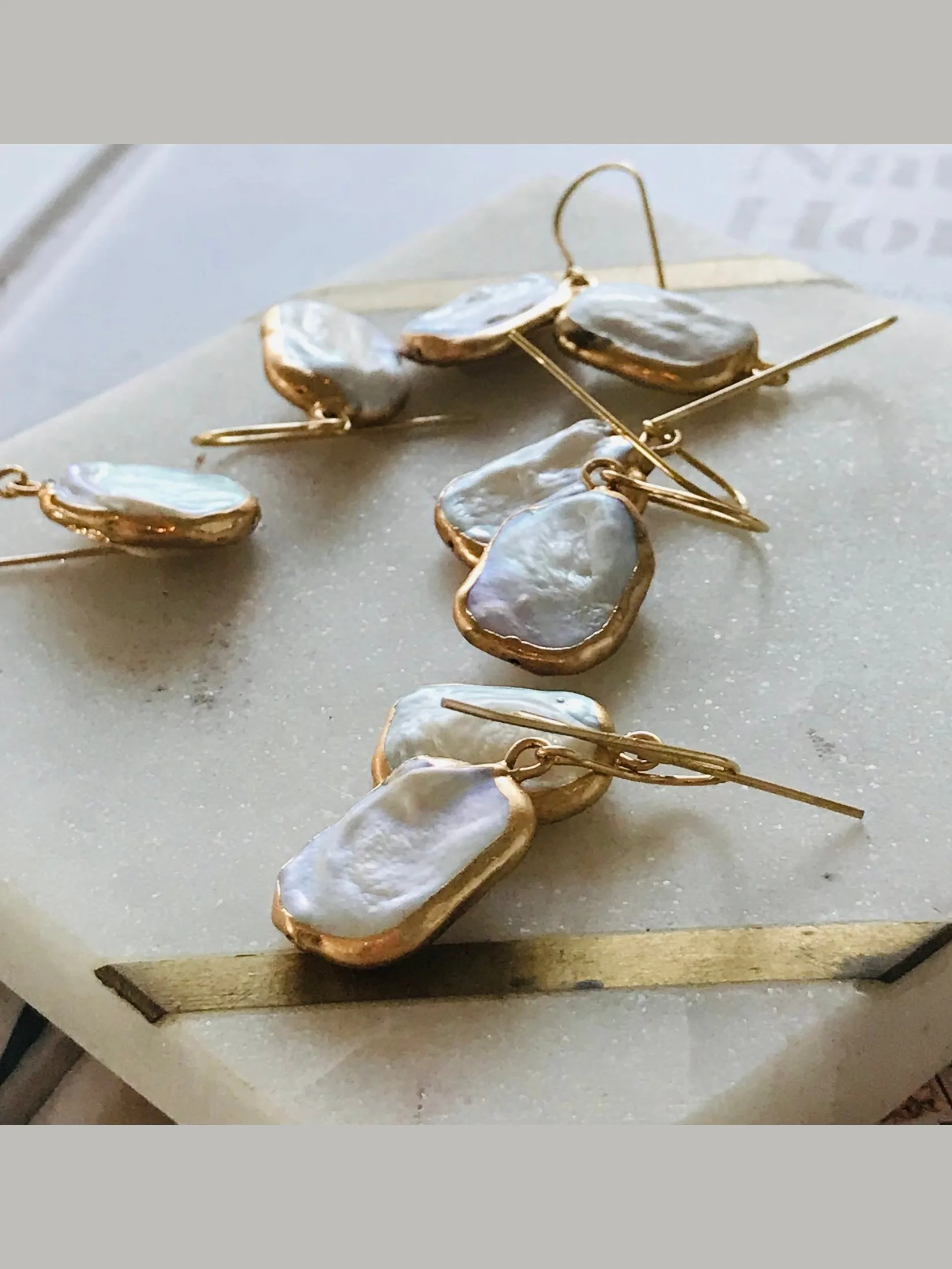 Baroque Squared Pearl Hook Earrings
