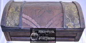 BEAUTIFUL ENGRAVED WOOD BOX FLOWERS FLORAL BRASS INLAY KEEPSAKE TRINKET JEWELRY STEAMPUNK