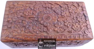 BEAUTIFUL ENGRAVED WOOD BOX FLOWERS FLORAL KEEPSAKE TRINKET JEWELRY SMALL
