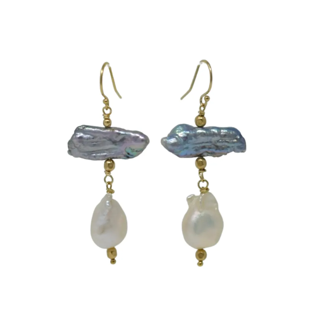 Beloved: Gray Biwa   Flameball Pearl Earrings
