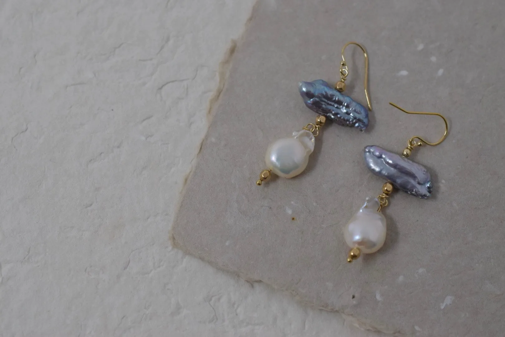 Beloved: Gray Biwa   Flameball Pearl Earrings