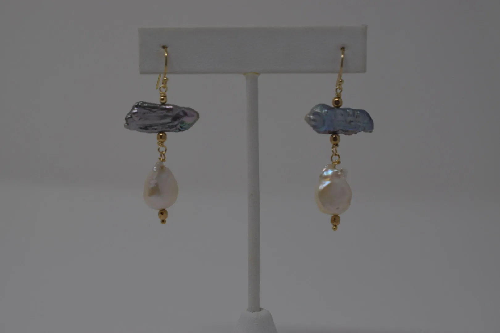 Beloved: Gray Biwa   Flameball Pearl Earrings