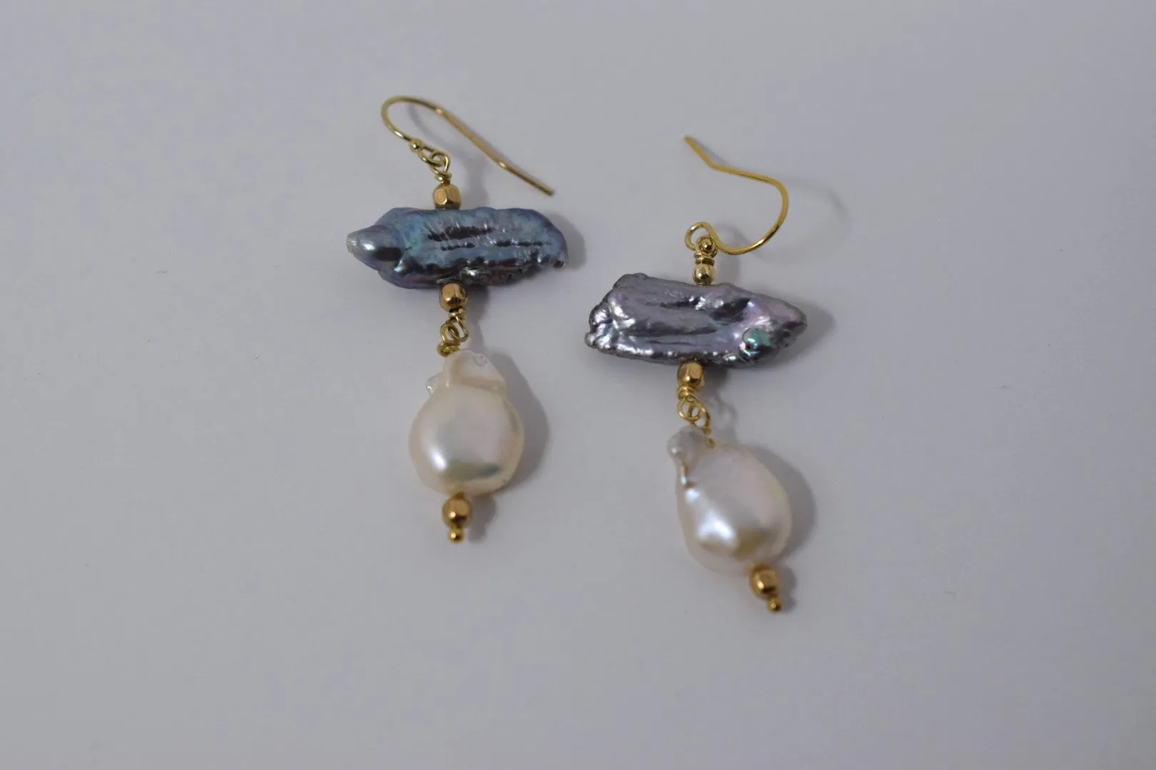 Beloved: Gray Biwa   Flameball Pearl Earrings