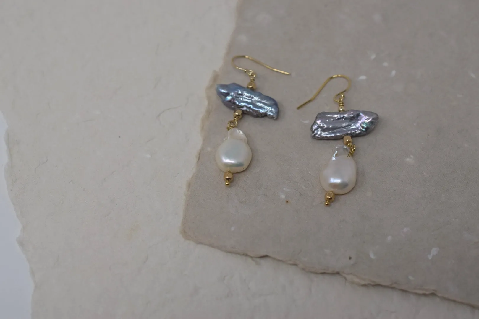 Beloved: Gray Biwa   Flameball Pearl Earrings