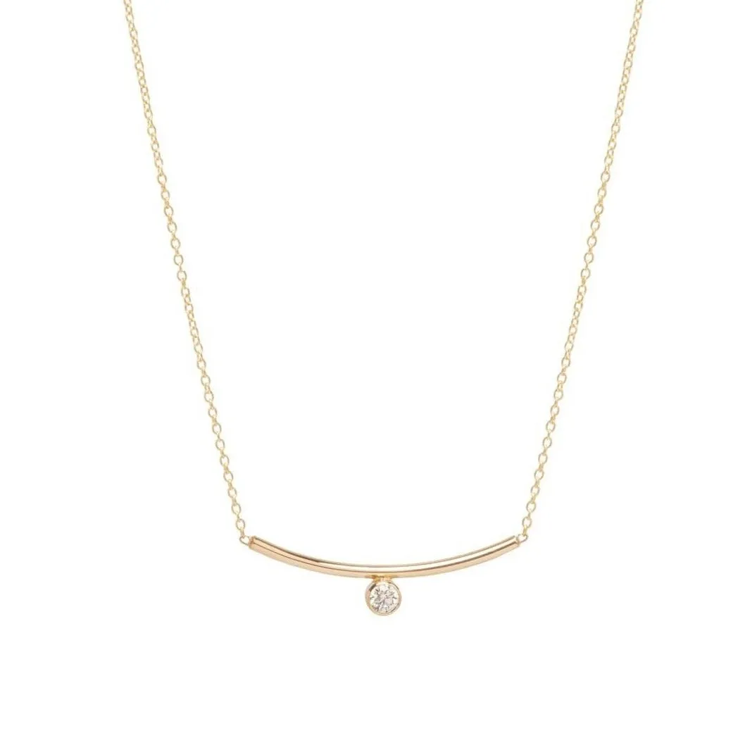 Bezel Diamond Curved Bar Necklace