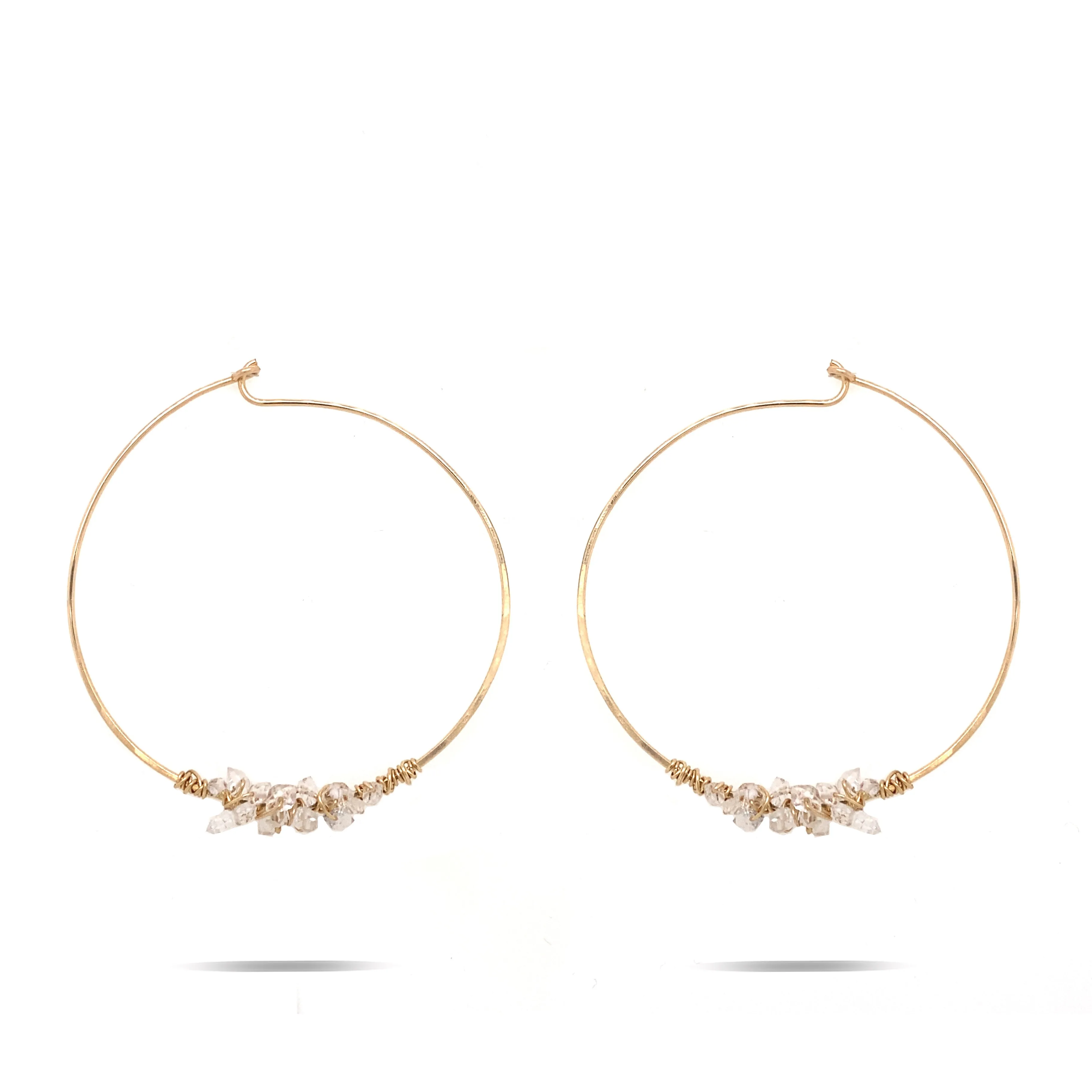 Big Herkimer Encrusted Gold Hoop Earring