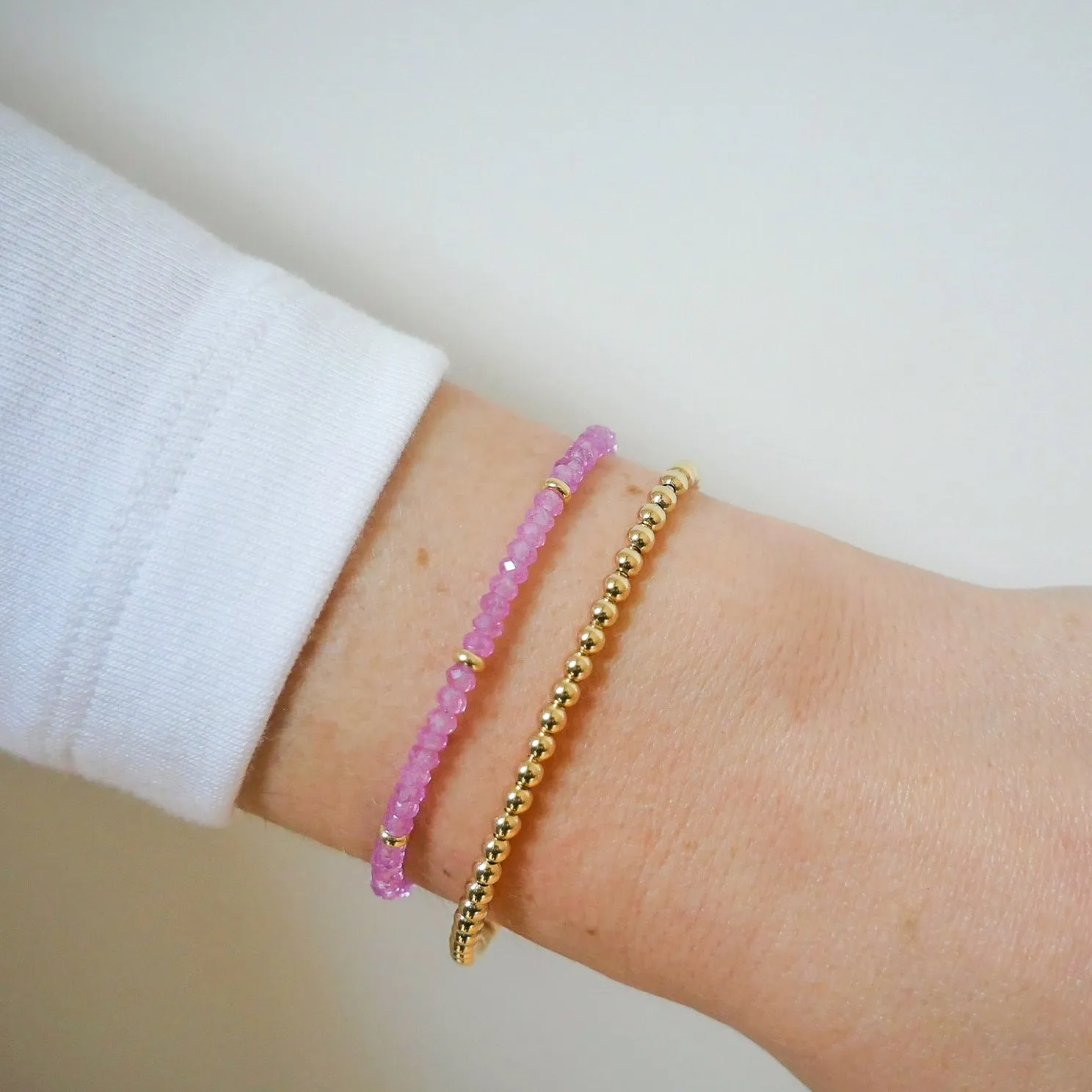 Birthstone Bead Bracelet  in Pink Sapphire