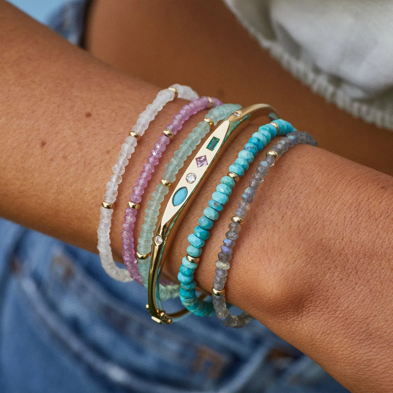 Birthstone Bead Bracelet  in Pink Sapphire
