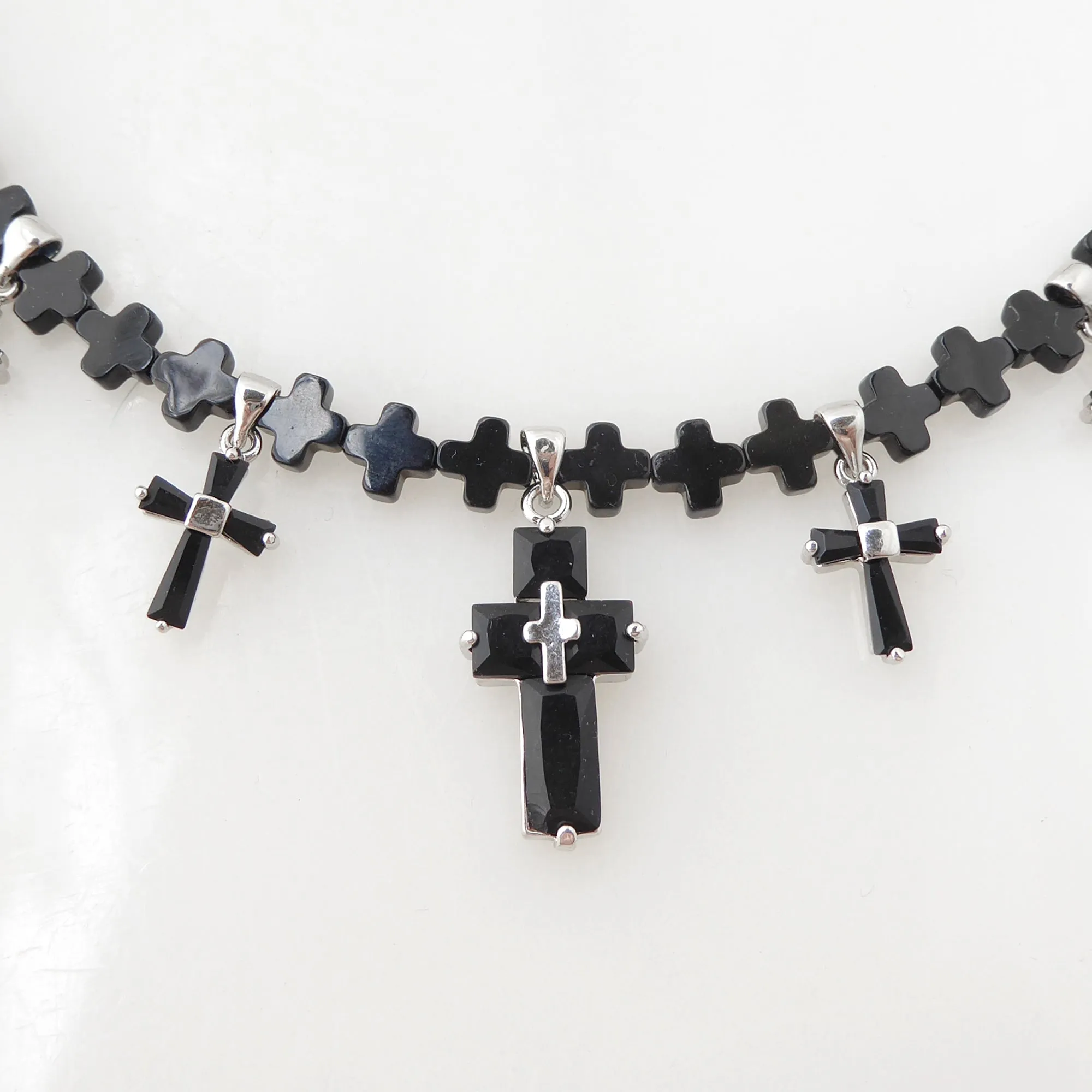 Black cubic zirconia cross necklace