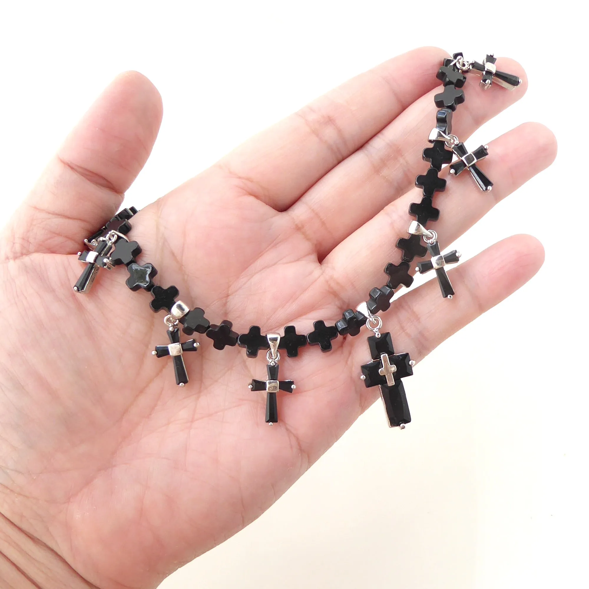Black cubic zirconia cross necklace