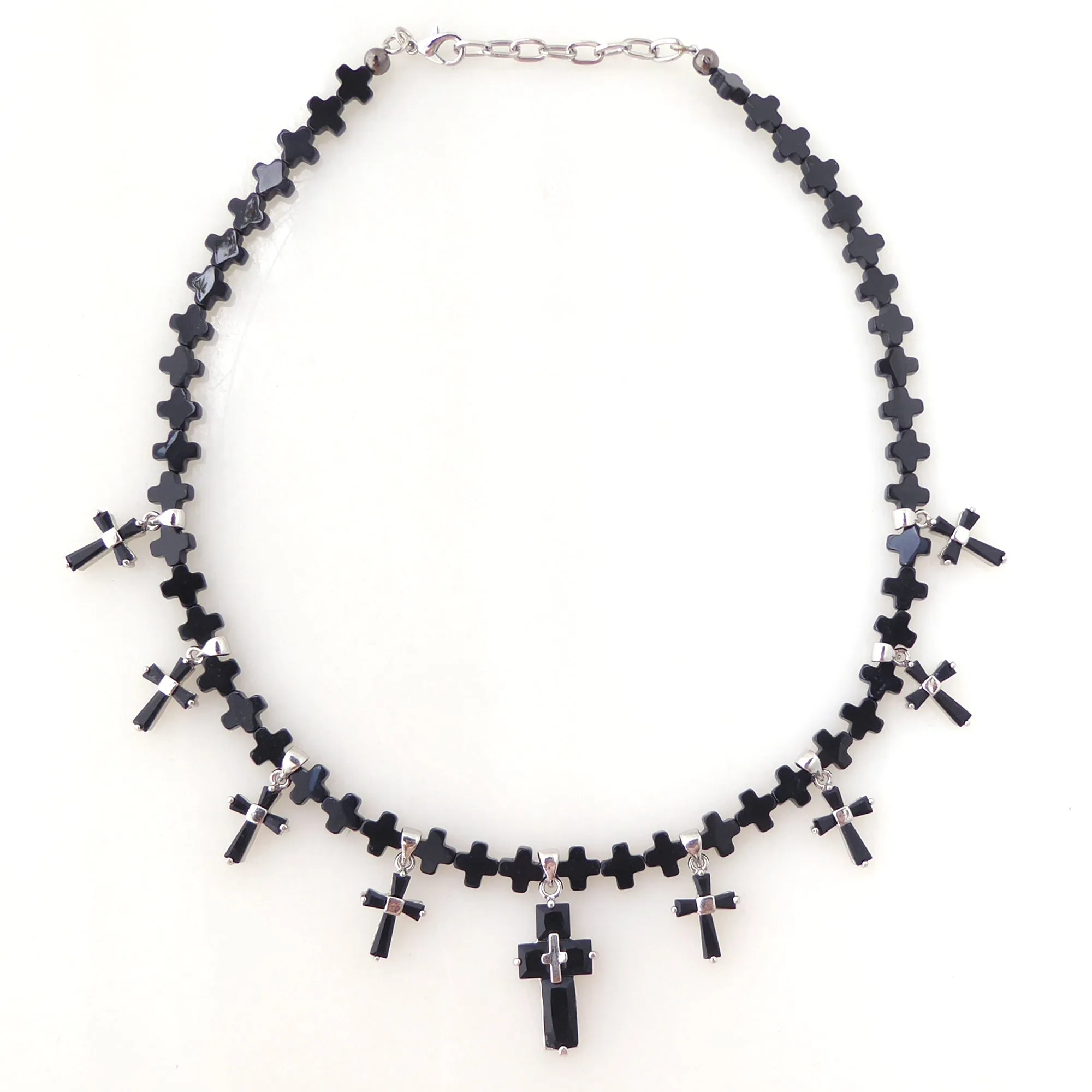 Black cubic zirconia cross necklace