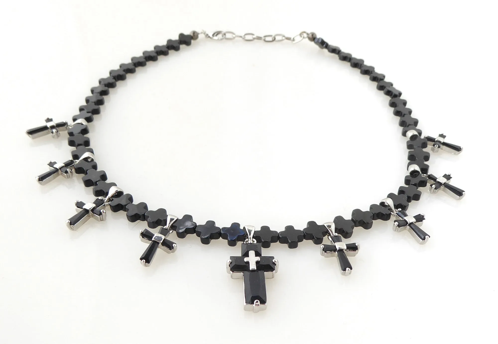 Black cubic zirconia cross necklace