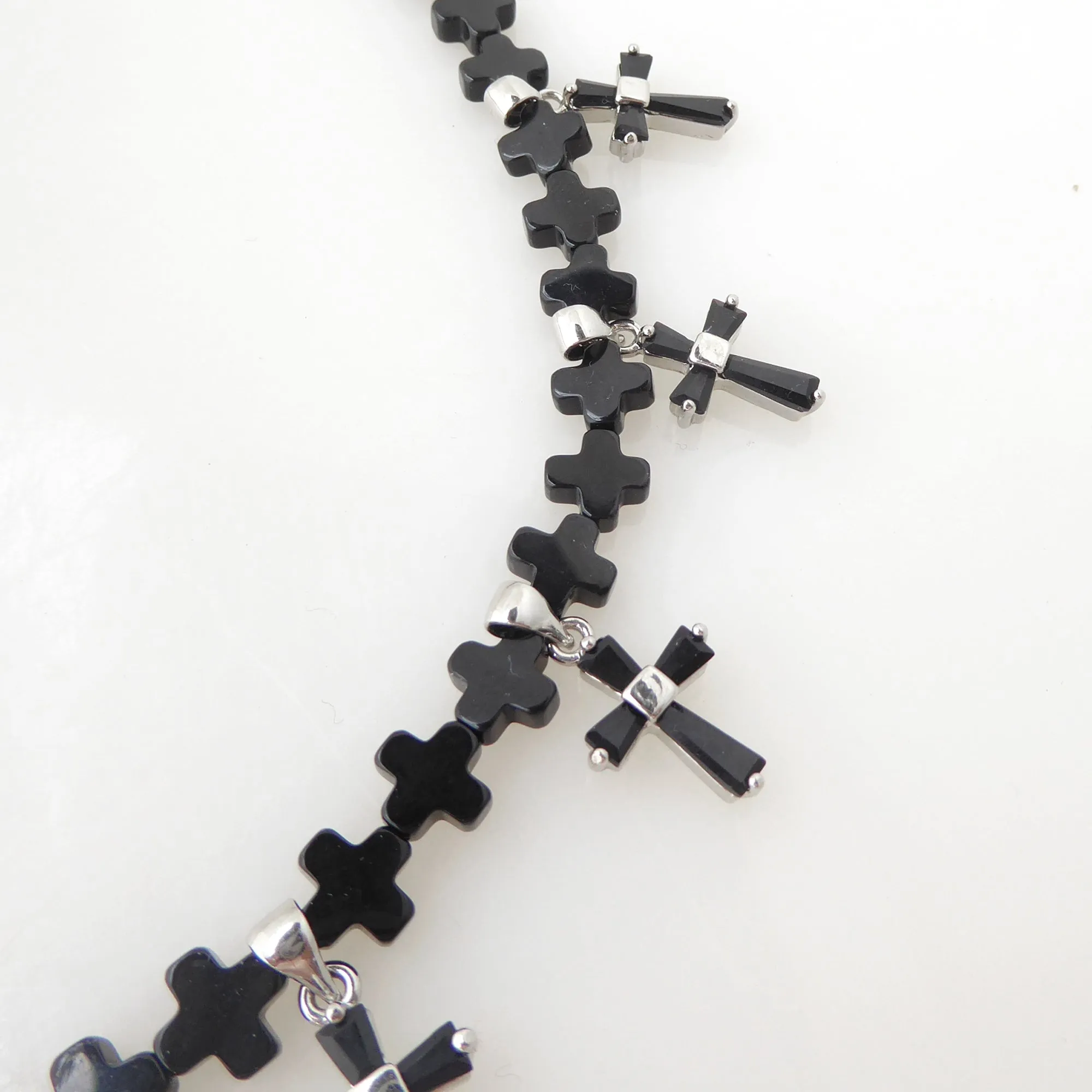 Black cubic zirconia cross necklace
