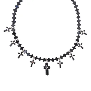 Black cubic zirconia cross necklace