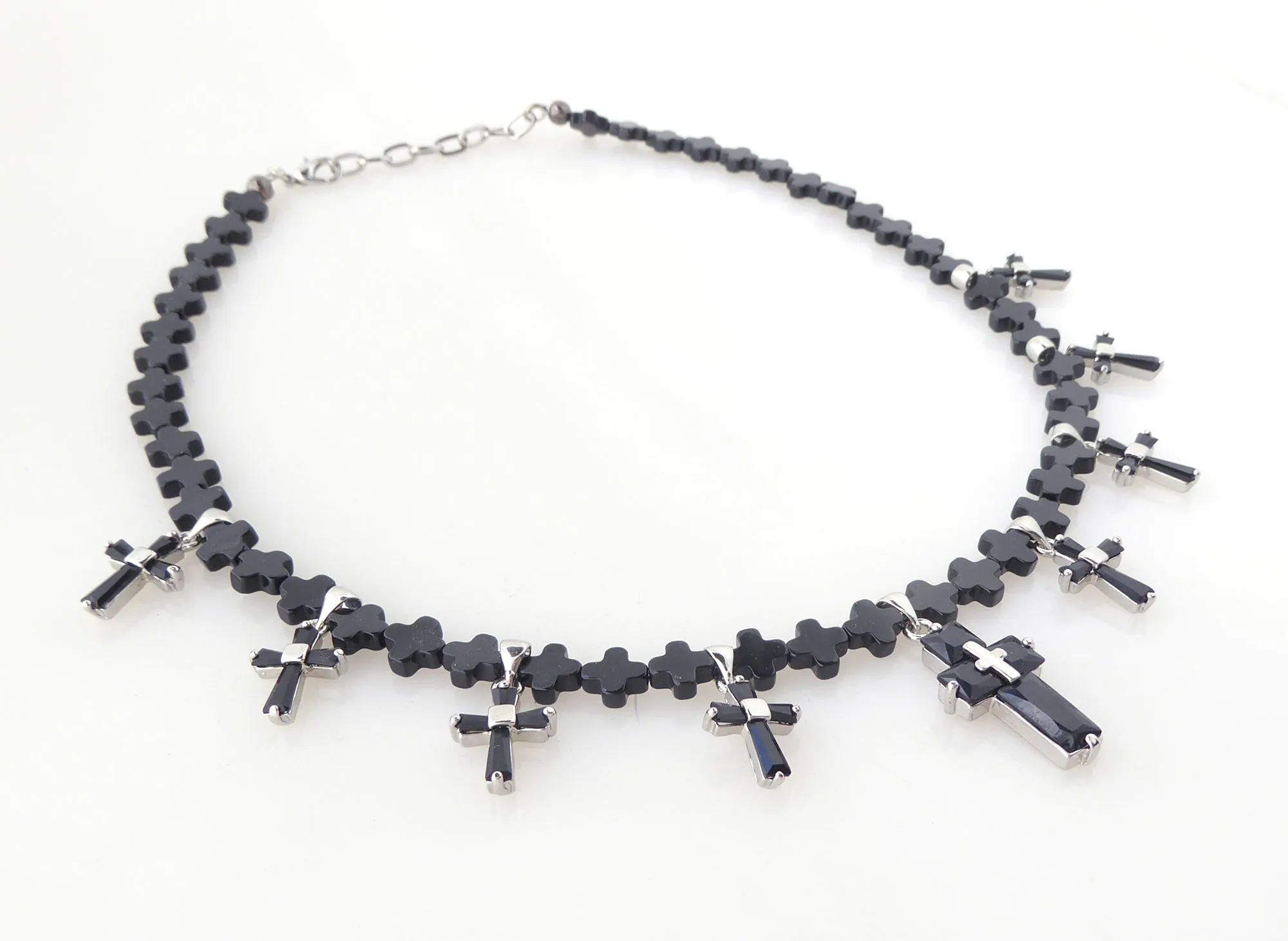 Black cubic zirconia cross necklace