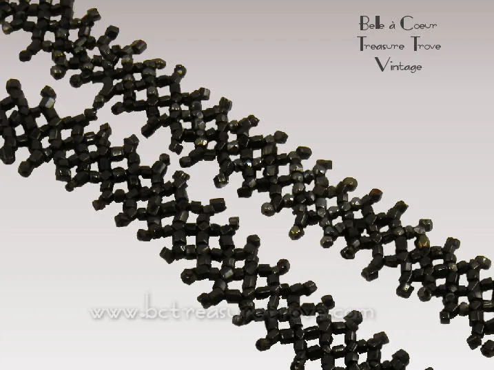 Black Glass Flapper Bead Necklace 1920s Original Antique Gatsby Era