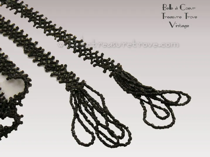 Black Glass Flapper Bead Necklace 1920s Original Antique Gatsby Era