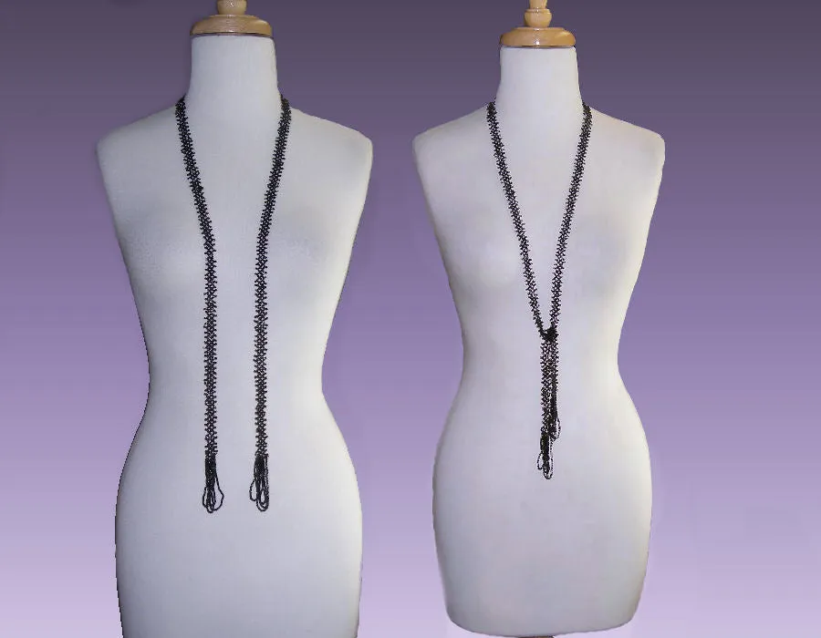 Black Glass Flapper Bead Necklace 1920s Original Antique Gatsby Era