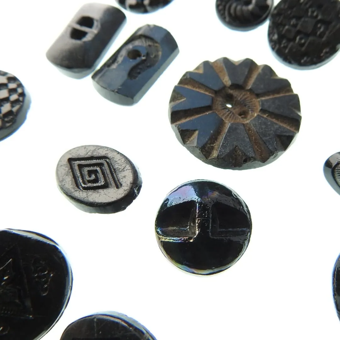 Black old glass buttons
