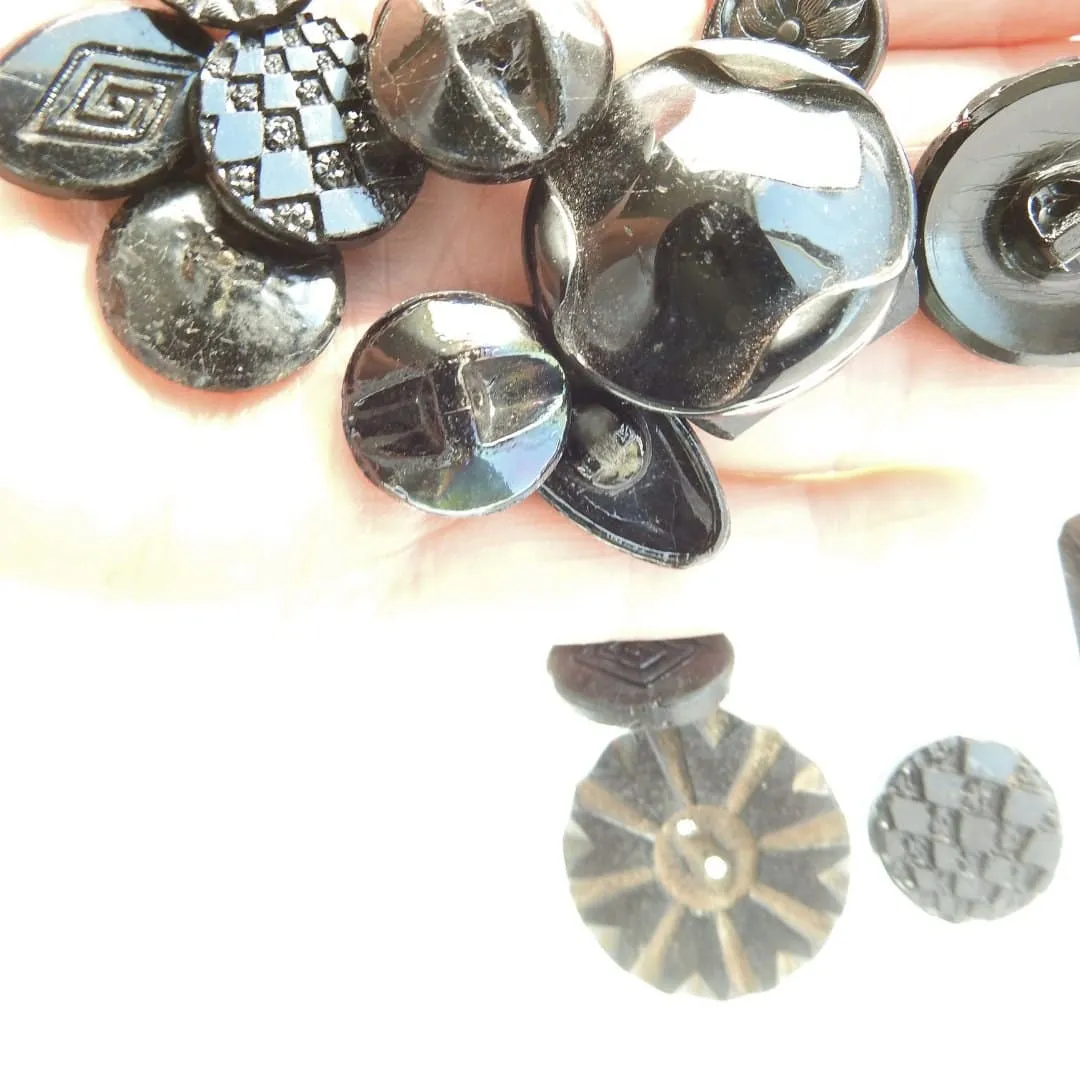 Black old glass buttons