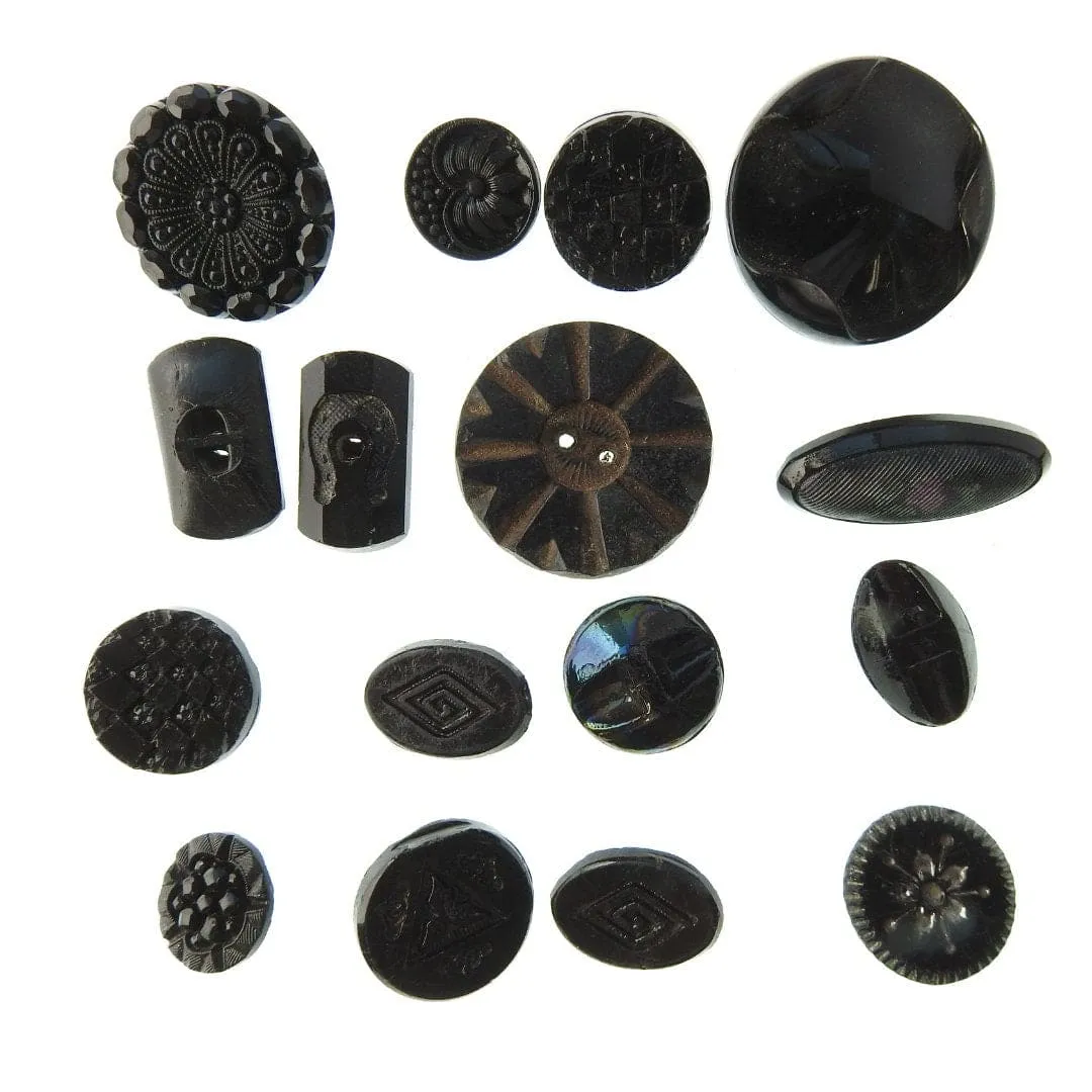 Black old glass buttons