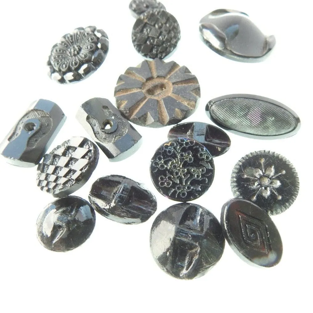 Black old glass buttons
