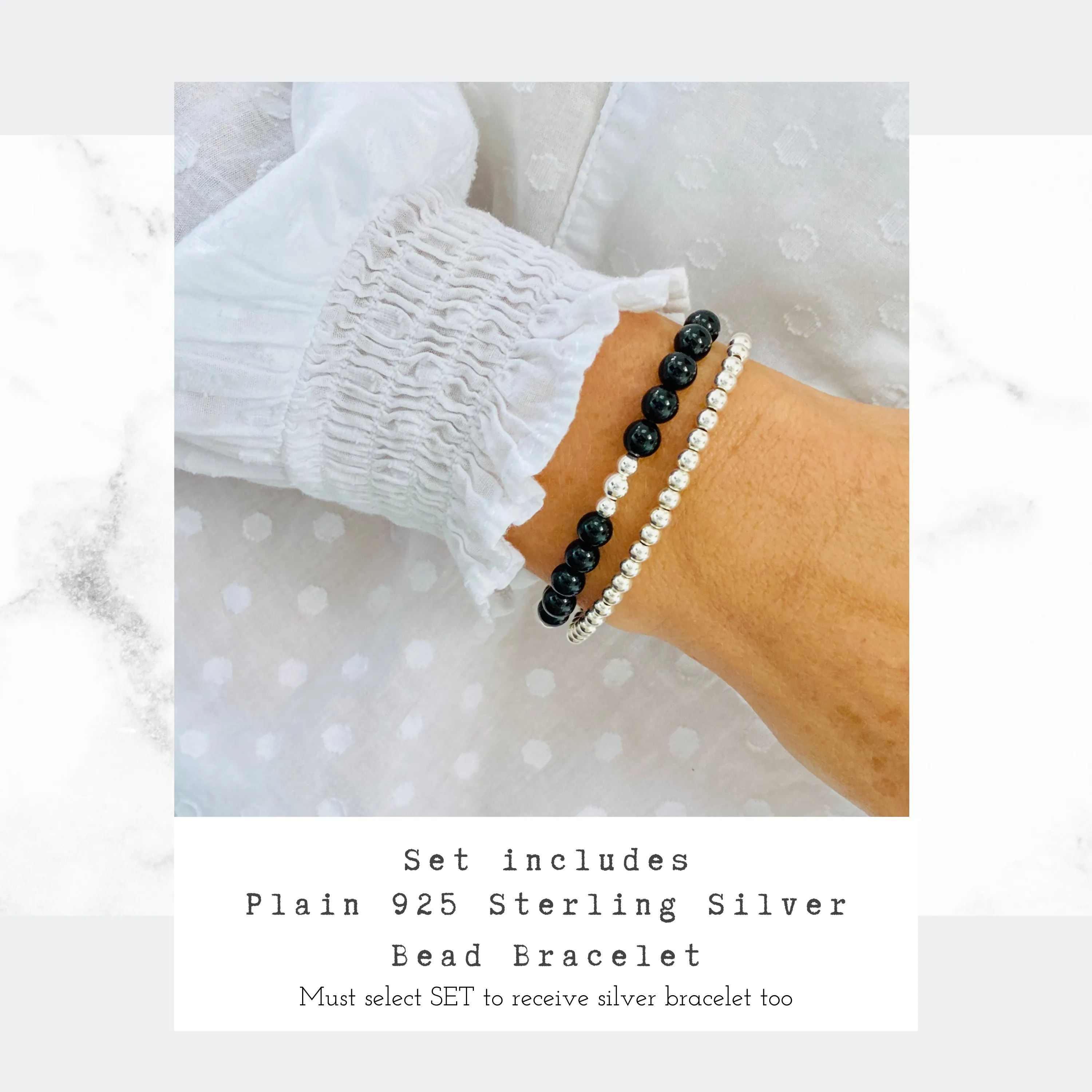 Black Onyx Gemstone Bracelet with Silver Accent | Solo or Stack Set