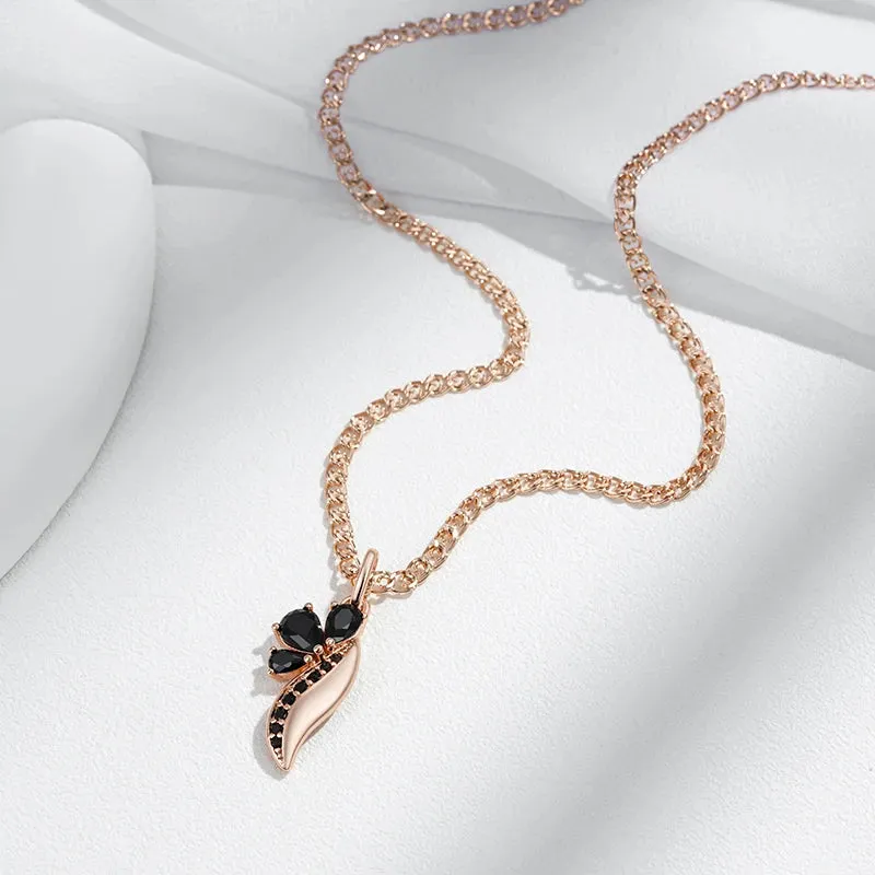Black Zircon Rose Gold Crystal Flower Pendant Necklace