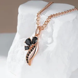 Black Zircon Rose Gold Crystal Flower Pendant Necklace