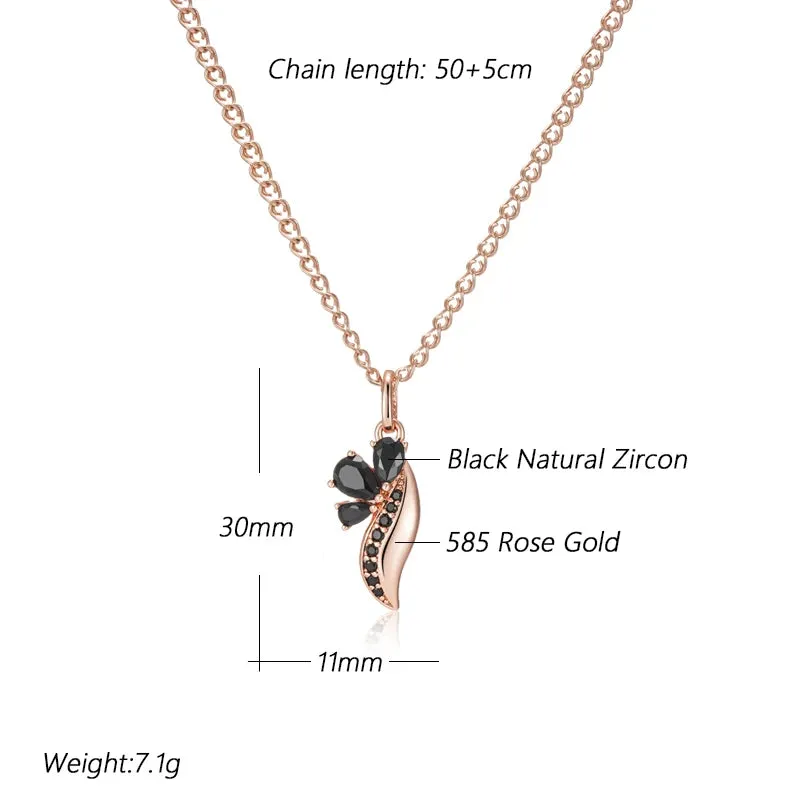 Black Zircon Rose Gold Crystal Flower Pendant Necklace