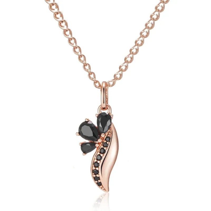 Black Zircon Rose Gold Crystal Flower Pendant Necklace