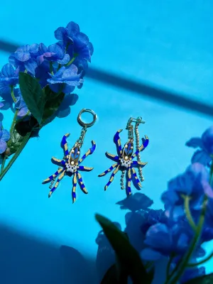 Blue Banana Spider Earrings