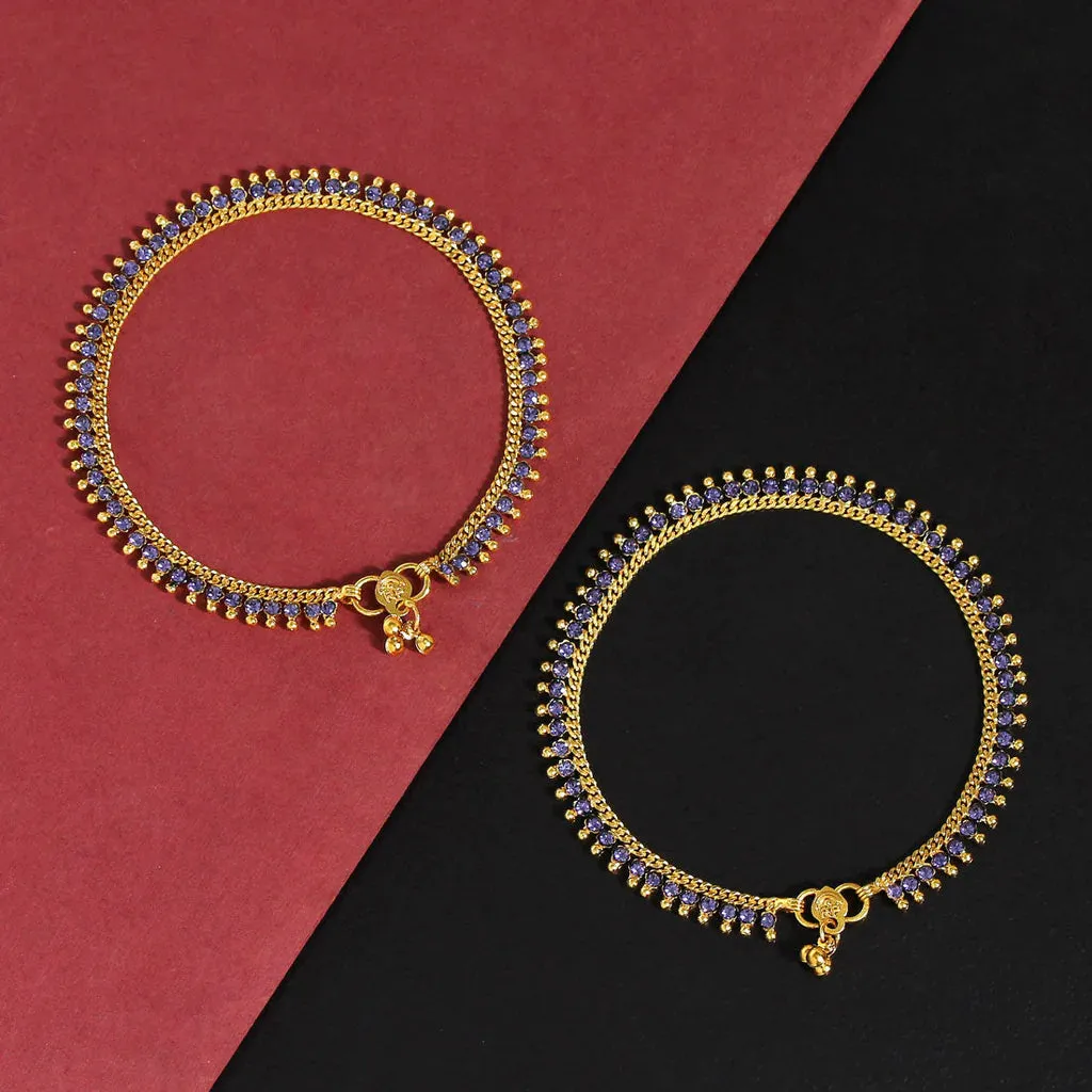 Blue Color Rhinestone Anklets (1Pair)