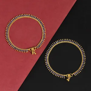 Blue Color Rhinestone Anklets (1Pair)