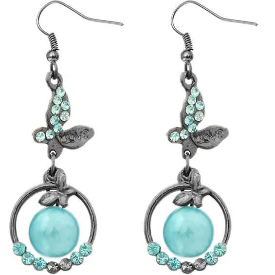 Blue Love Butterfly Faux Pearl Earrings