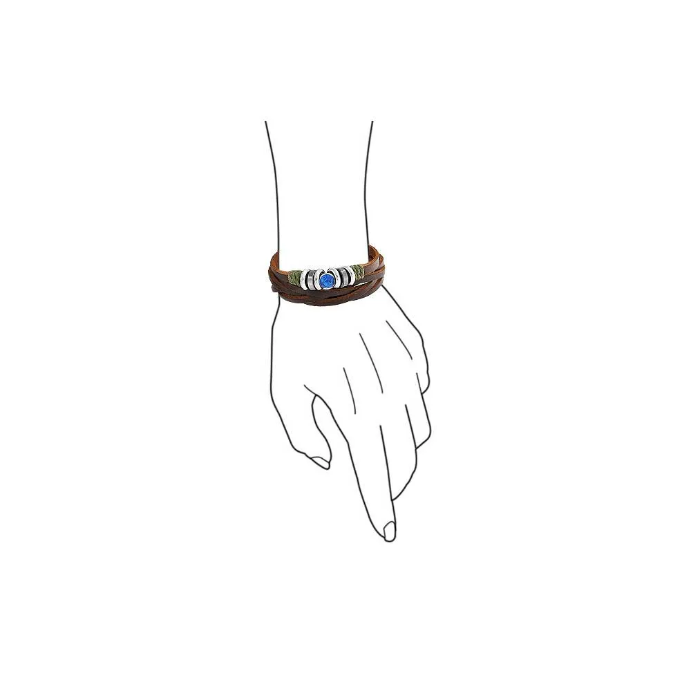 Blue Multi-Charm Braid Leather Wrap Bracelet with Oxidized Gold Accents