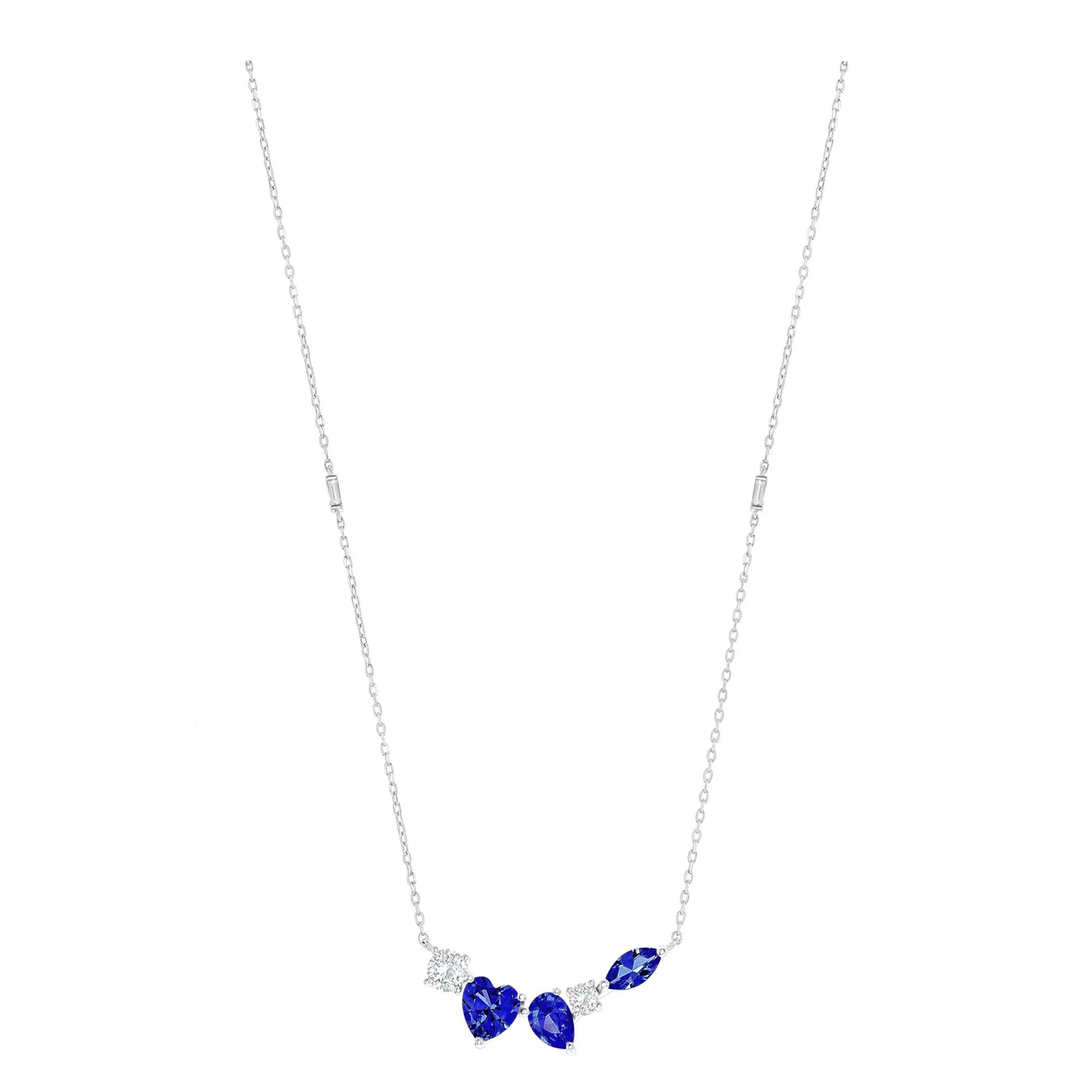Blue Sapphire and CZ Multi-Shaped Bar Necklace