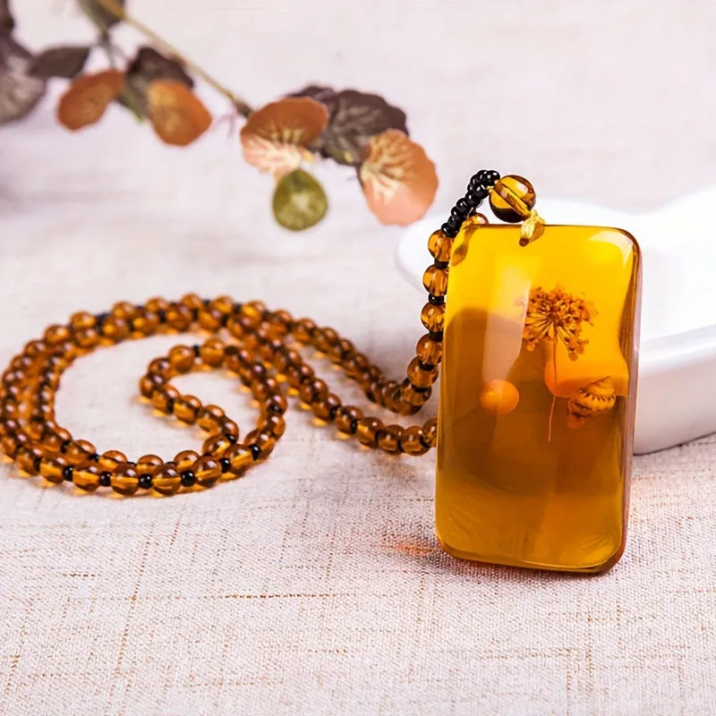 Bohemian Amber Necklace with Saltwater Beads