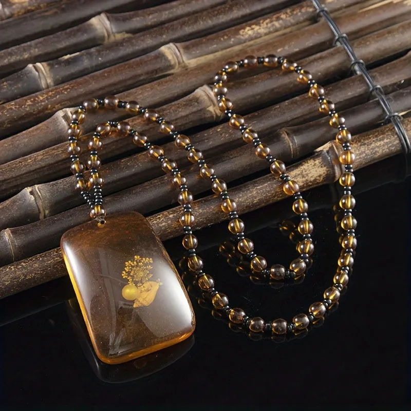 Bohemian Amber Necklace with Saltwater Beads