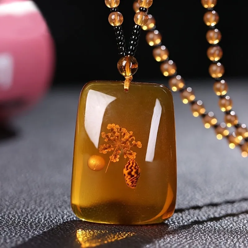 Bohemian Amber Necklace with Saltwater Beads