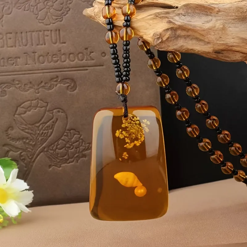 Bohemian Amber Necklace with Saltwater Beads