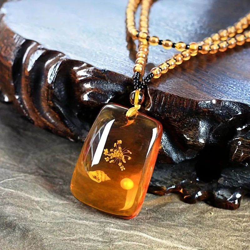 Bohemian Amber Necklace with Saltwater Beads