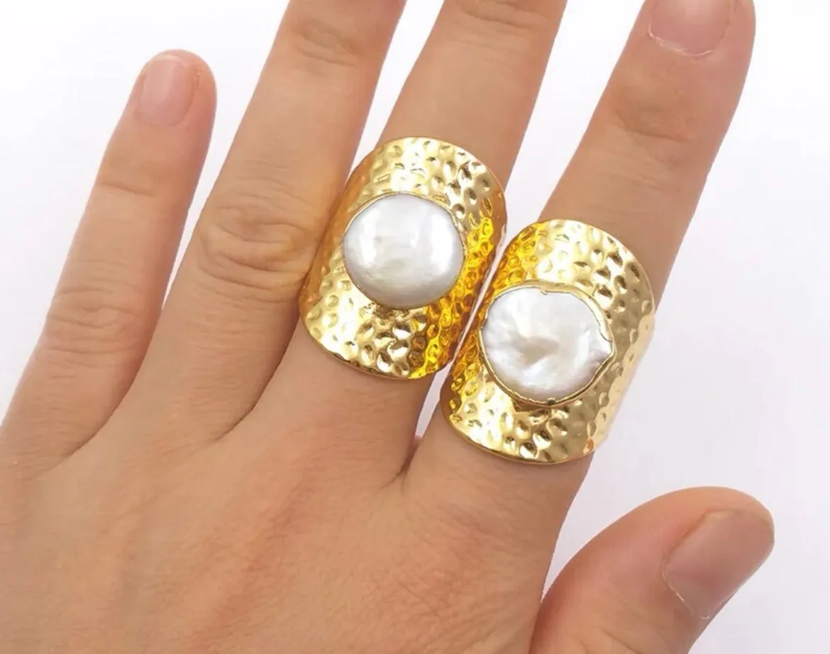 Boho & Mala Freshwater Pearl Gold Ring (adjustable)