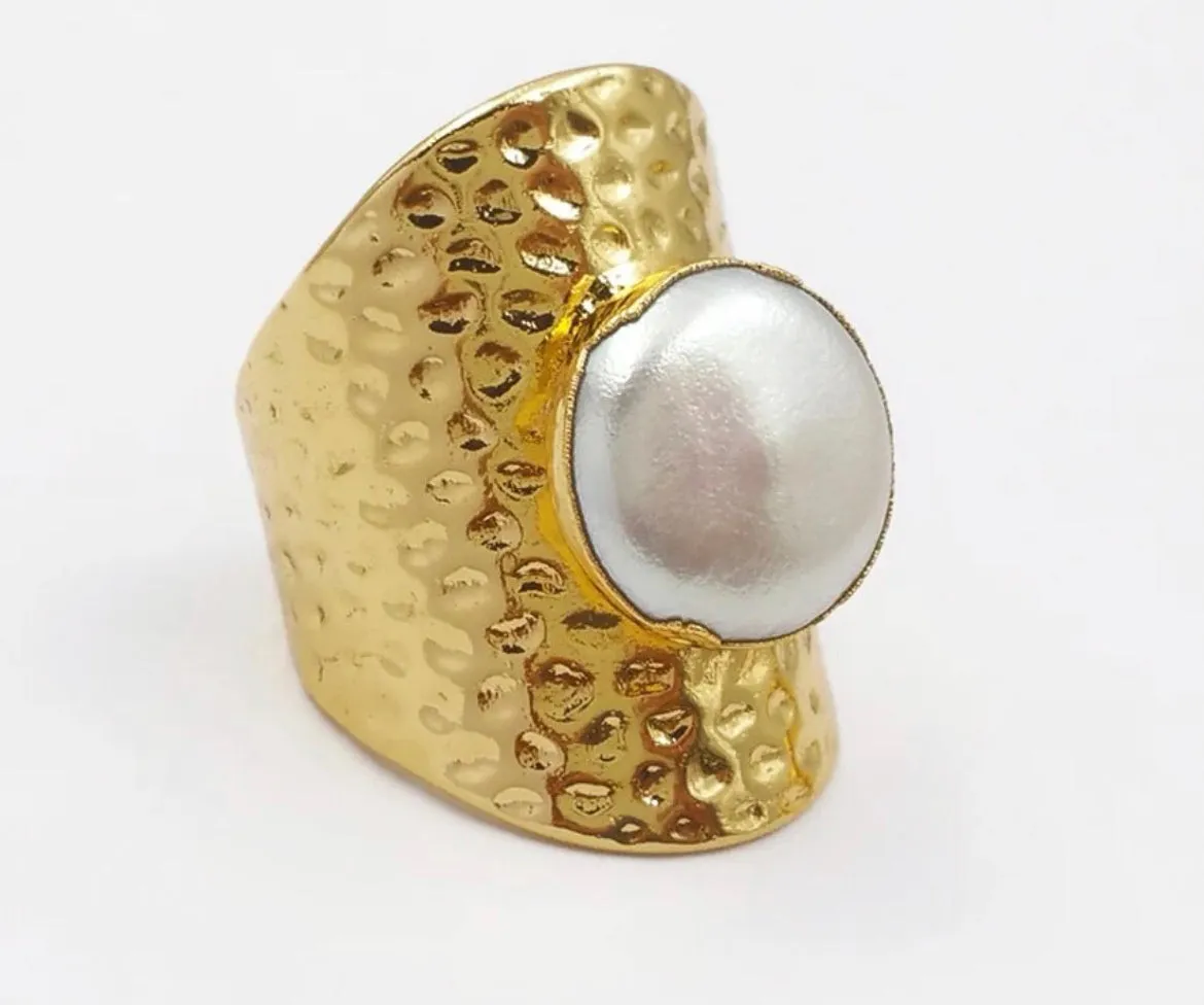 Boho & Mala Freshwater Pearl Gold Ring (adjustable)