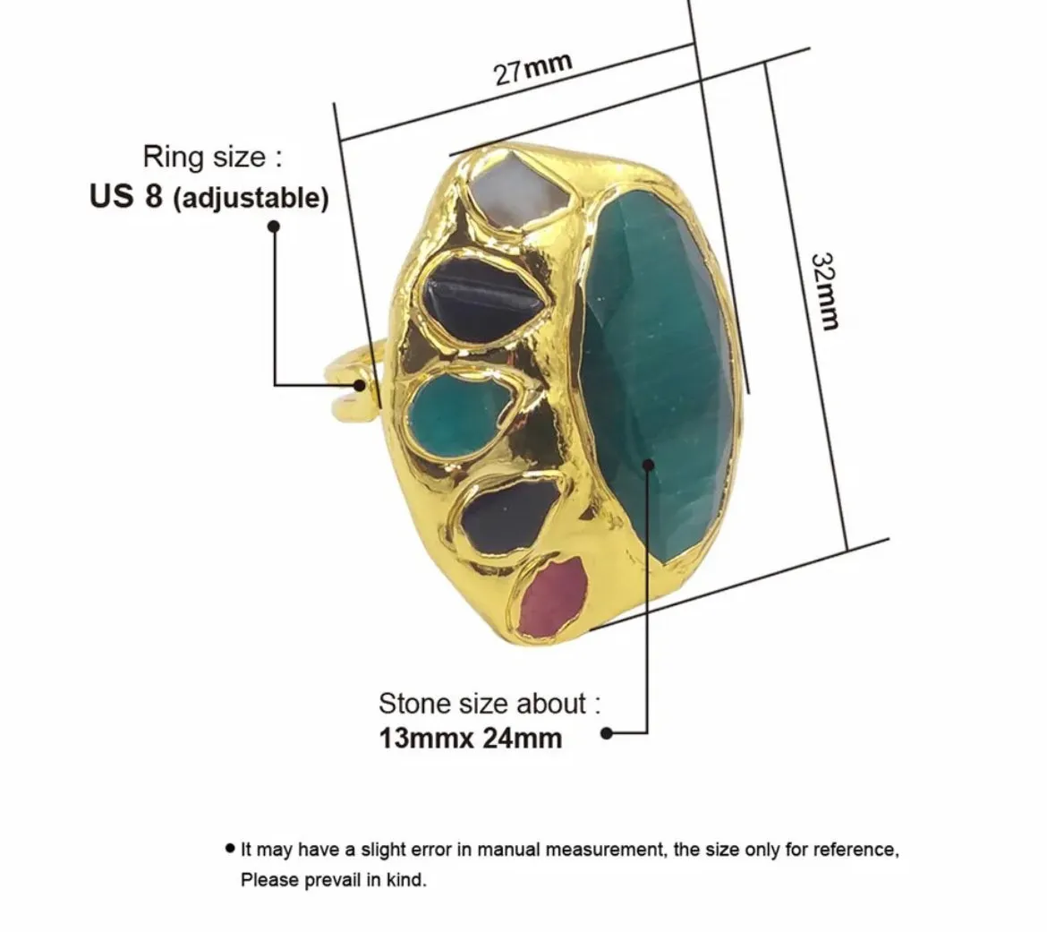 Boho & Mala Natural Mix Stone Gold Ring (adjustable from size 7)