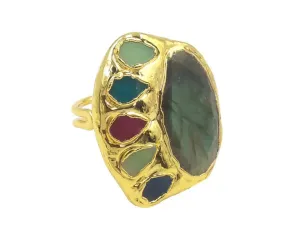 Boho & Mala Natural Mix Stone Gold Ring (adjustable from size 7)
