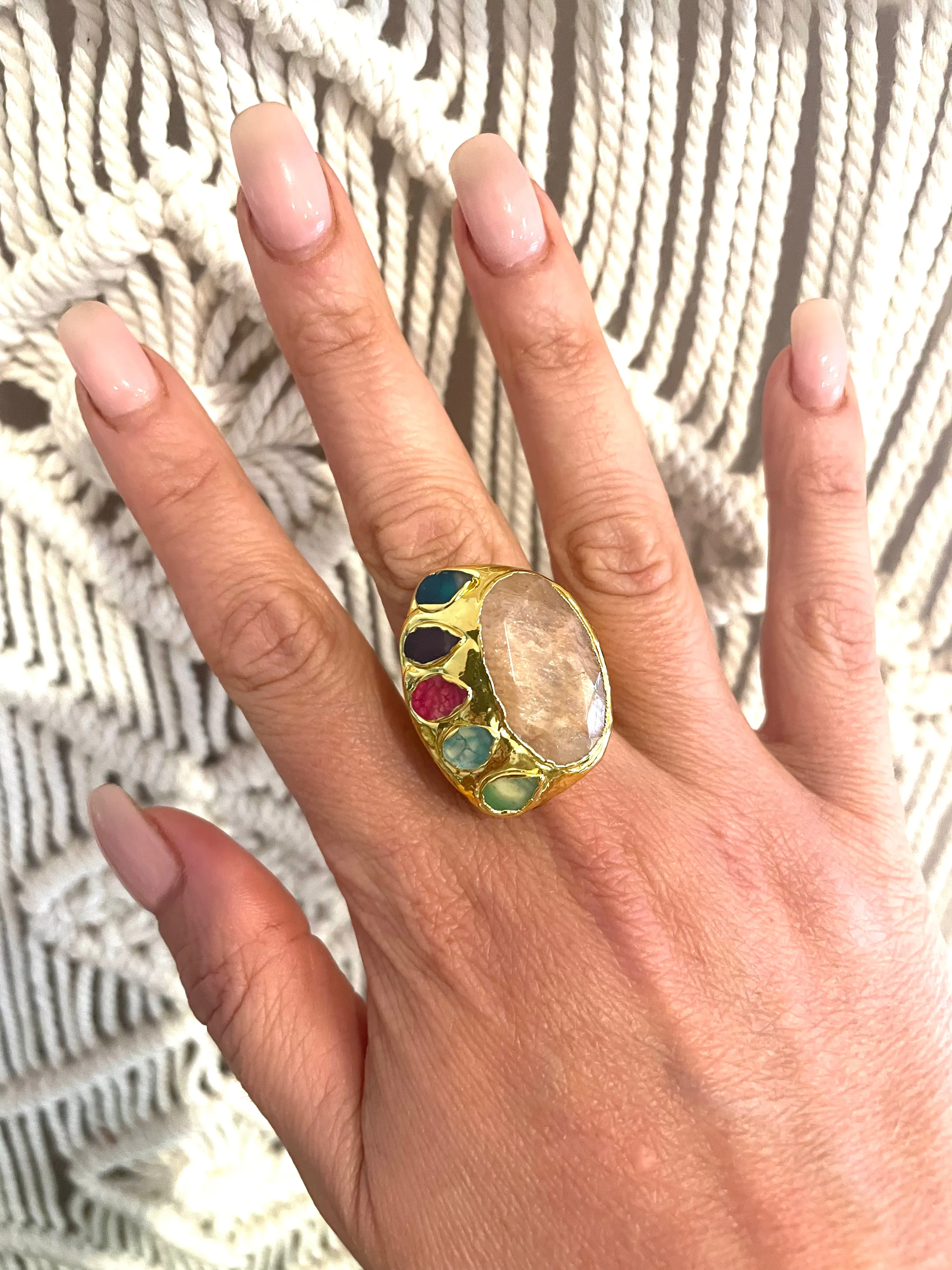 Boho & Mala Natural Mix Stone Gold Ring (adjustable from size 7)