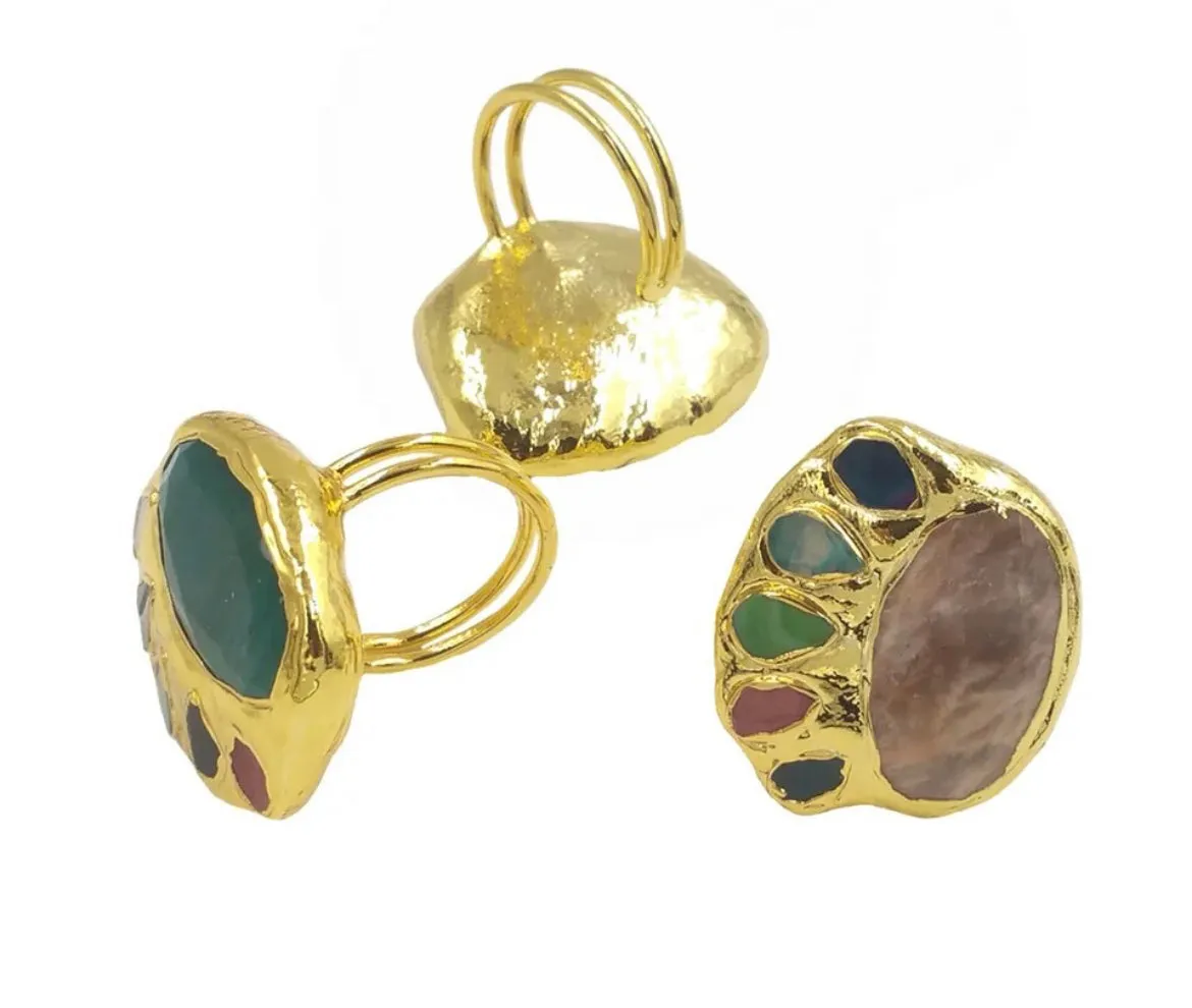 Boho & Mala Natural Mix Stone Gold Ring (adjustable from size 7)